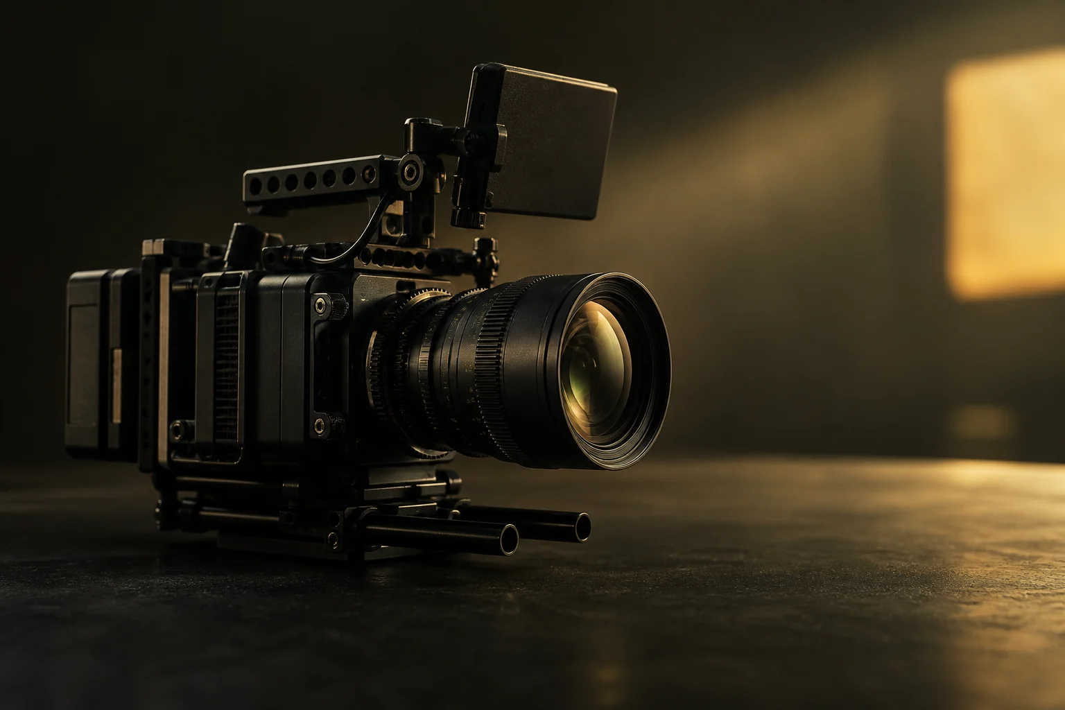 Ilustracja kamery filmowej w ciepłym świetle studyjnym